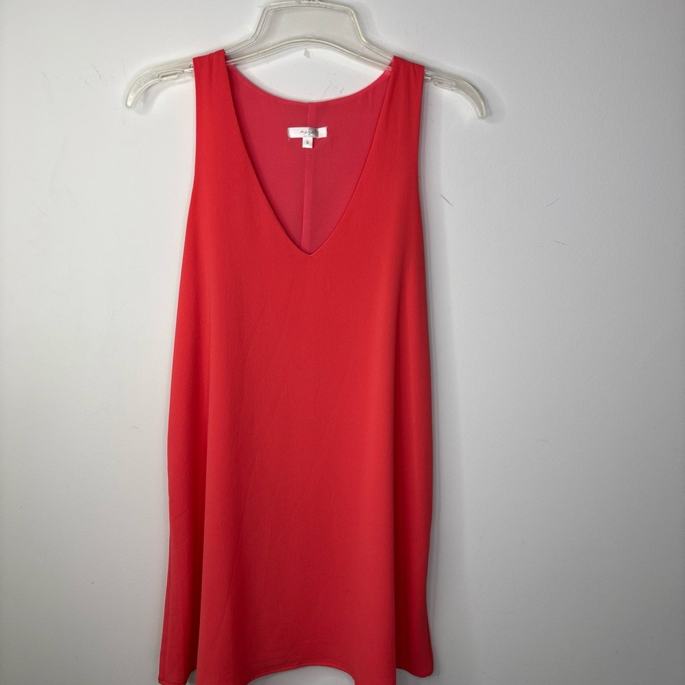 M1 Mabel Red Chiffon Sleeveless Mini Dress V-neck Lined Flowy Lightweight S